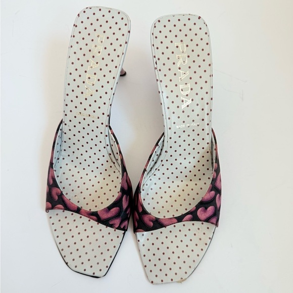 Prada Vintage Black Pink Heart print square toe slide mule sandals EU 40 - Picture 2 of 9